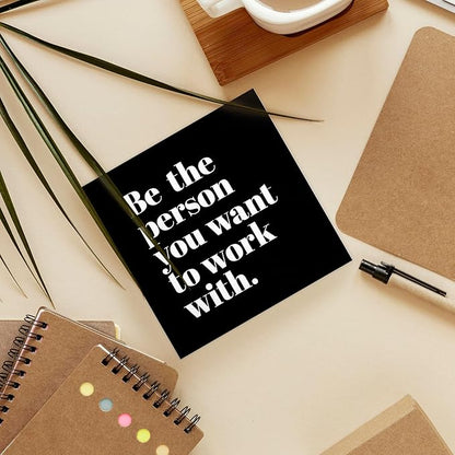 Be The Person You Want to Work With Inspirational Black Wood Box Sign Desk Decor, Teamwork Motivational Themed Wooden Block Sign Decorations for Home Office Workplace Wall Tabletop Shelf Decor