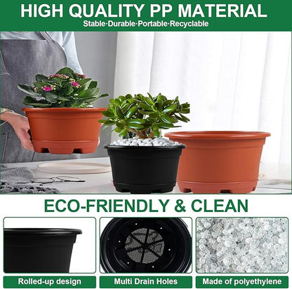 5 Pack 10.5 inch Plant Pots,Planter-Pots-for-Plants，Plastic Flower Pot for Indoor Outdoor Plants with Drainage Holes & Trays, Decorative Garden Containers Sets for Houseplants