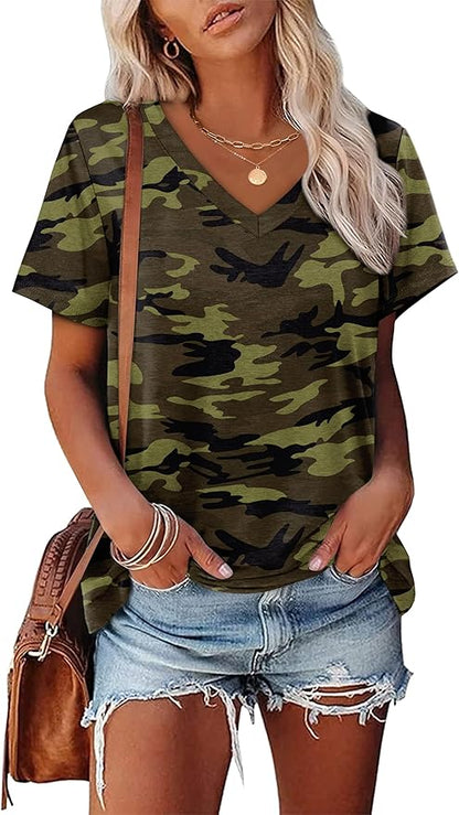 Alaroo Womens Summer Tops 2026 V Neck Short Sleeve Shirts Trendy Dressy Casual Vacation Outfits Printed
