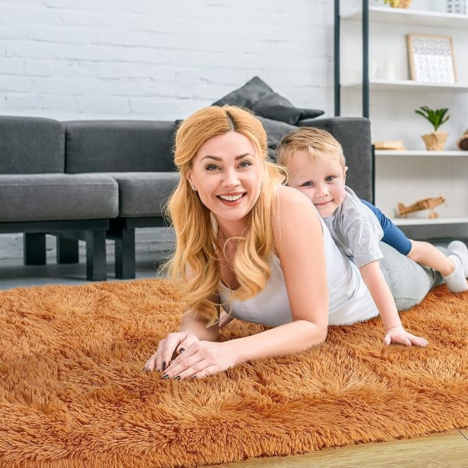 Merelax Soft Shaggy Rug for Kids Bedroom Oval 2.6'x5.3' Khaki Plush Fluffy Carpet for Living Room, Furry Carpet for Teen Girls Room, Anti-skid Fuzzy Comfy Rug for Nursery Decor Cute Baby Play Mat