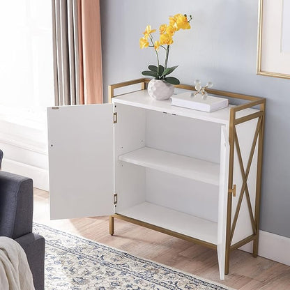 Leick Home 9200-WTGL Claudette Mixed Metal and Wood Foyer Hall Cabinet, White/gold