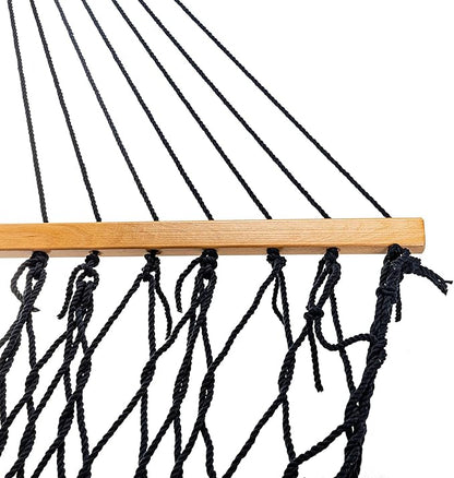 Castaway Living 13 ft. Double Traditional Hand Woven Navy Polyester Rope Hammock with Free Extension Chains, and Tree Hook, for 2 People with a Weight Capacity of 450 lbs.