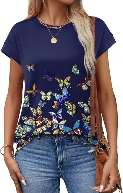 Alaroo Womens Summer Tops Short Sleeve Shirts Crew Neck Tshirt Cute Trendy Tunic Blouses (S-3XL)