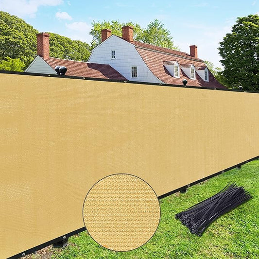 UPGRADE Privacy Fence Screen 5'x49' Sand Outdoor 90% Visibility Blockage 170 GSM Mesh Shade Cover Panels for Backyard,Balcony,Home Decoration with Zip Ties,Customized Avaliable