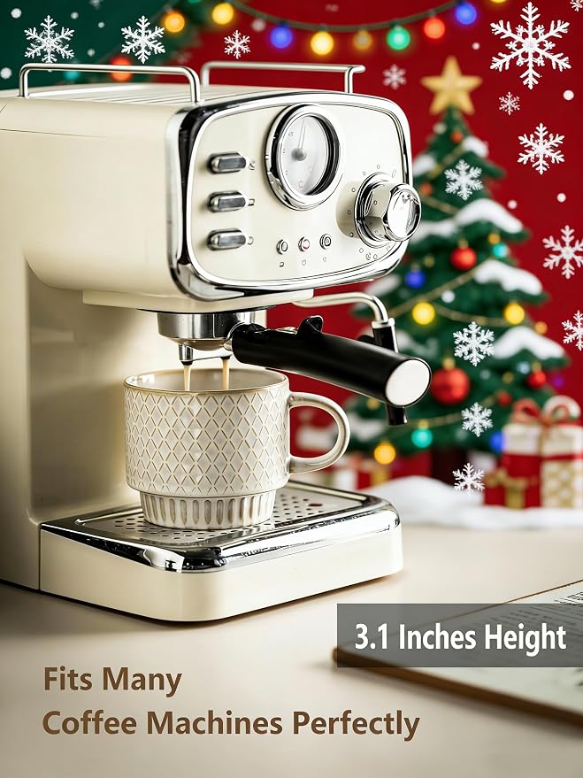 Gomakren Coffee Mugs Set of 4 Ceramic Coffee Cup with Stand, Creamy White | 13oz Stackable, Embossed Grid Mugs, Black Metal Rack, Lead-Free Dishwasher Safe, with Gold Spoons for Home Coffee Bar