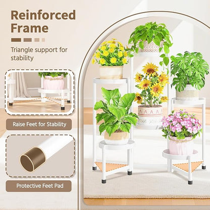 LASZOLA 6 Tiered Folding Tall Plant Stand Indoor for Multiple Large Planter, Heavy Duty Metal Adjustable Flower Rack for Narrow Corner, Sturdy Vertical Spiral Shelving Holder for Modern House, White
