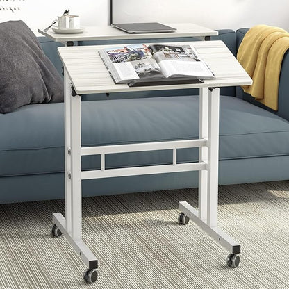 SDHYL Mobile Stand Up Desk, 24 inch Laptop Computer Desk Adjustable Standing Home Office Desks with Roller, Student Desk School Desk Simple Stand Up Desk Small Desks for Small Spaces, Maple