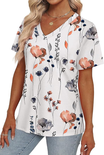 Alaroo Womens Summer Tops 2026 V Neck Short Sleeve Shirts Trendy Dressy Casual Vacation Outfits Printed