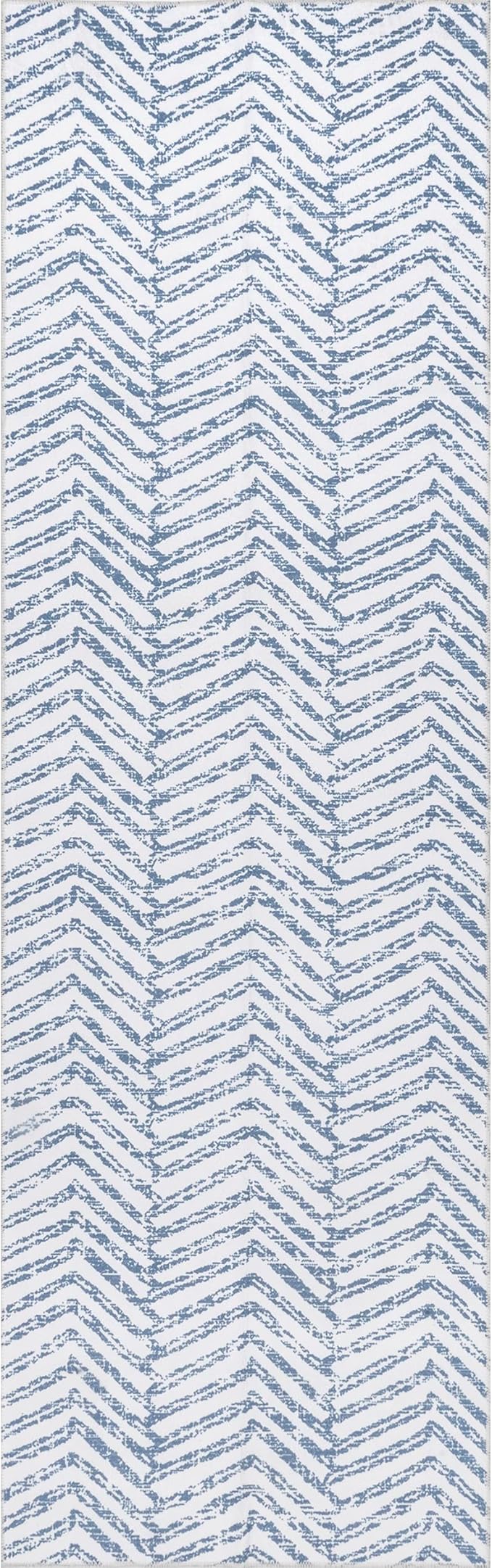 nuLOOM Rosanne Machine Washable Geometric Runner Rug, 2' 6" x 8', Blue, Rectangular, 0.1" Thick