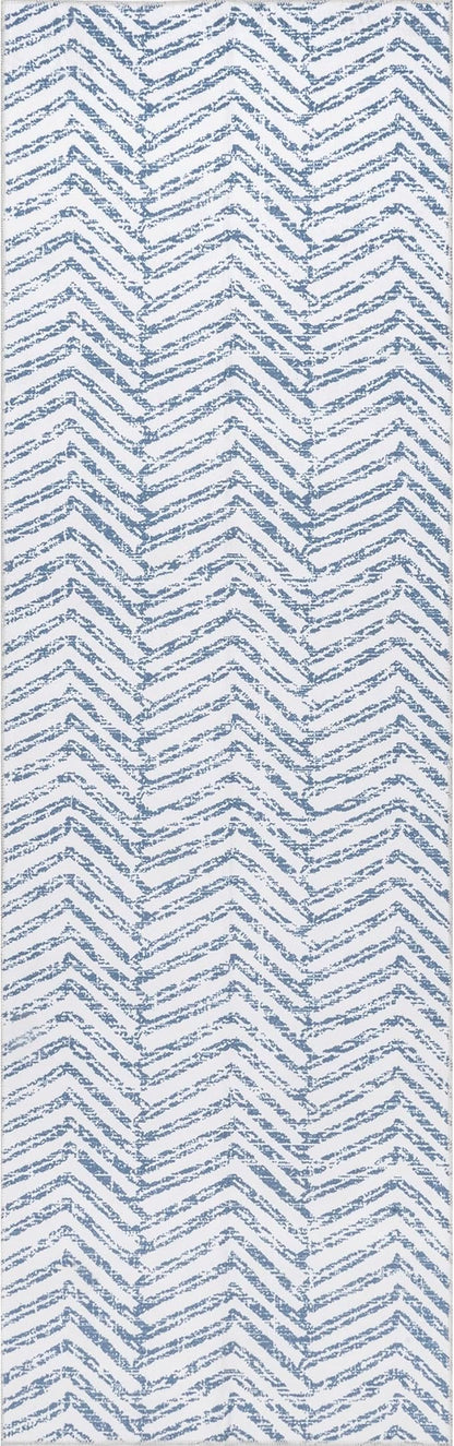 nuLOOM Rosanne Machine Washable Geometric Runner Rug, 2' 6" x 8', Blue, Rectangular, 0.1" Thick