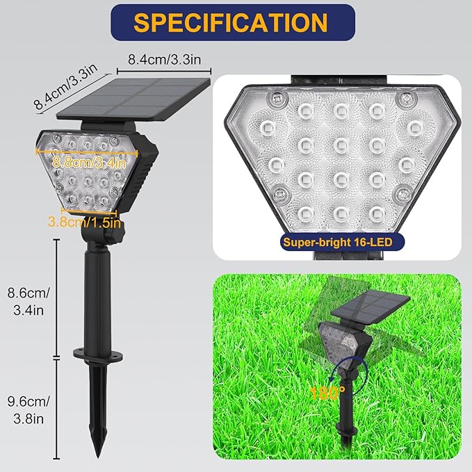T-SUN Solar Lights Outdoor Waterproof IP65, 12 Pack LED Solar Spot Lights Color Changing IP65 Waterproof Smart Auto On/Off for Outside Landscape Garden Yard Lawn Pathway Patio Driveway