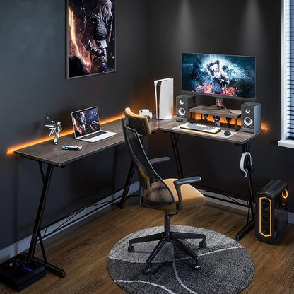 Casaottima Gaming Desk L Shaped Computer Desk, Corner Desk for Home Office with Monitor Stand 66", Gray Oak