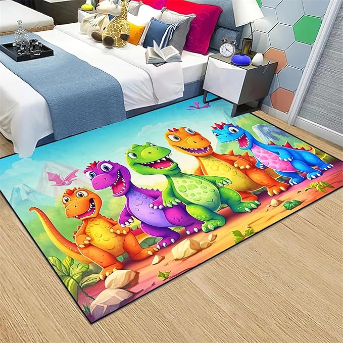 Dinosaur Carpet for Boys Room - Dinosaur Rugs for Boys Bedroom Cartoon Dinosaur Rug Kids Rugs for Bedroom Cute Dinosaur Area Rug for Living Room Bedroom Kids Room,2'5''×4'