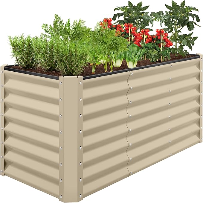 Best Choice Products 4x2x2ft Outdoor Metal Raised Garden Bed, Deep Root Planter Box for Vegetables, Flowers, Herbs, and Succulents w/ 119 Gallon Capacity - Beige