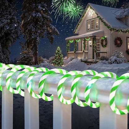 Jnaurb Christmas Candy Cane Lights, 33ft 240 LED Connectable Flexible White & Green Candy Cane Rope Lights for Outside, 8 Modes Waterproof LED Christmas Light for Garden Patio Tree Holiday Party Decor