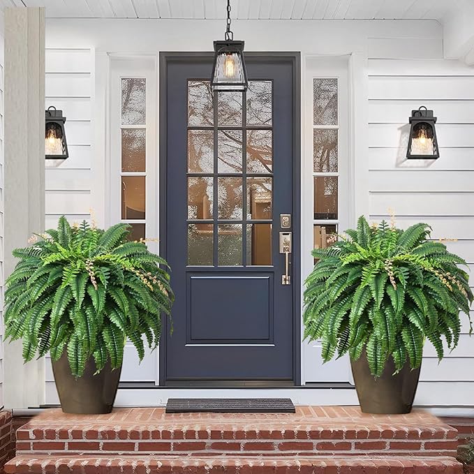 49” Artificial Ferns for Outdoors Planter, 128 Leaves per Fern, Set of 2, Large Lush Fake Boston Ferns Hanging Plants, UV Resistant Faux Greenery for Porch Patio Garden Home Decor Indoor Outdoor