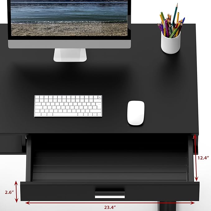 SHW Claire 40-Inch Height Adjustable Electric Standing Desk with Drawer, Black