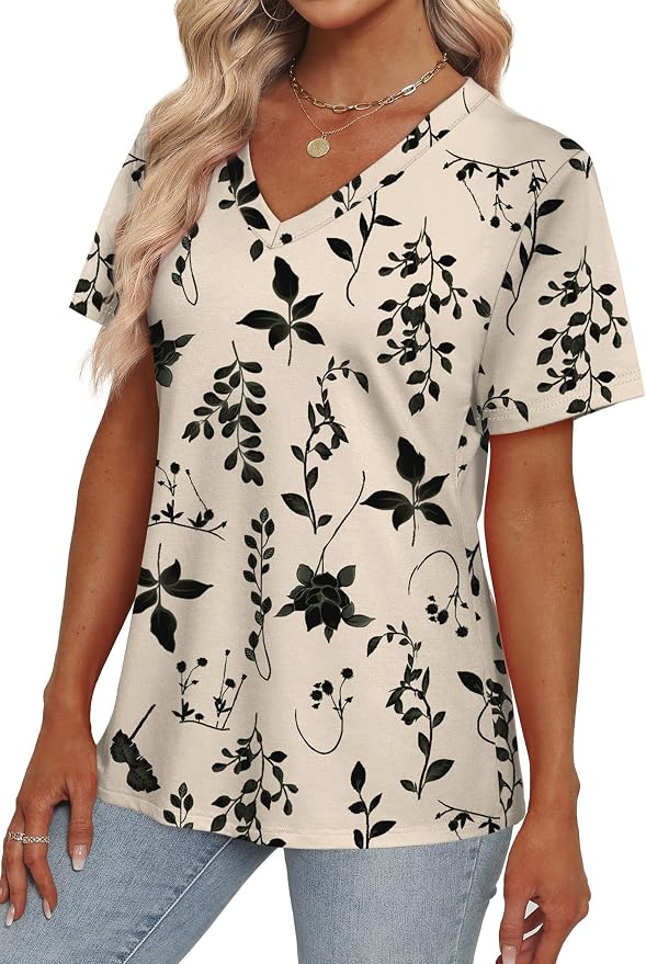 Alaroo Womens Summer Tops 2026 V Neck Short Sleeve Shirts Trendy Dressy Casual Vacation Outfits Printed