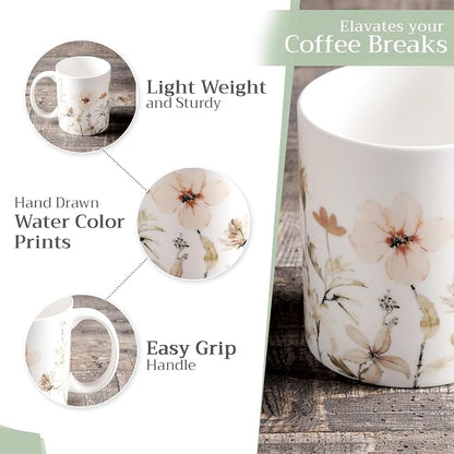 Maison d' Hermine Coffee Mug with Handles Tea Cups (15 Ounce, Pack of 2) | Fine Bone China Coffee Mugs for Hot Beverages Cappuccino Latte Home Restaurant Hotel Spring Summer -Ice Florals