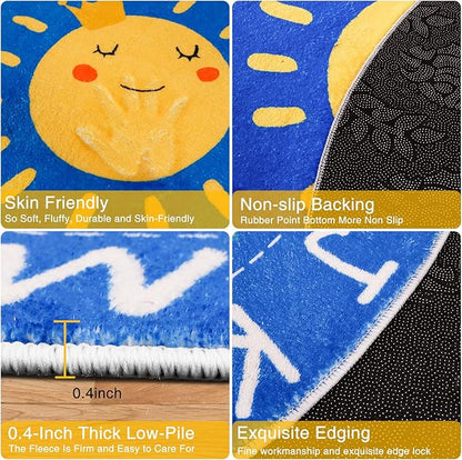 Outer Space Kids Rug,59"X39.4" ABC Alphabet Educational Kids Rugs for Playroom,Non Slip Solar System Galaxy Planets Playroom Rug,Washable Kids Area Rug Carpet for Classroom Bedroom Kids Room Decor