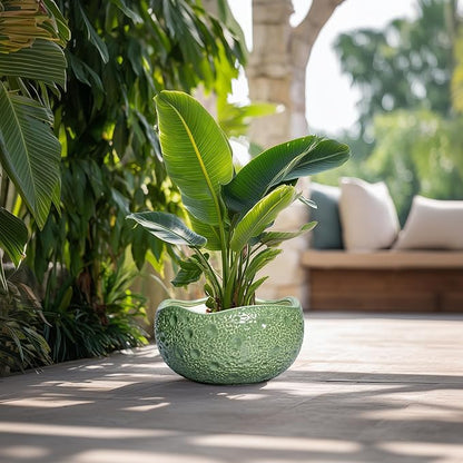 Ceramic Pots for Plants - 13 Inch Large Bonsai Pots Indoor Outdoor, Round Plant Pot with Drainage Hole, Decorative Flower Pot, Modern Unique Planters, Patio Decor, Plant Lover Gifts, Green