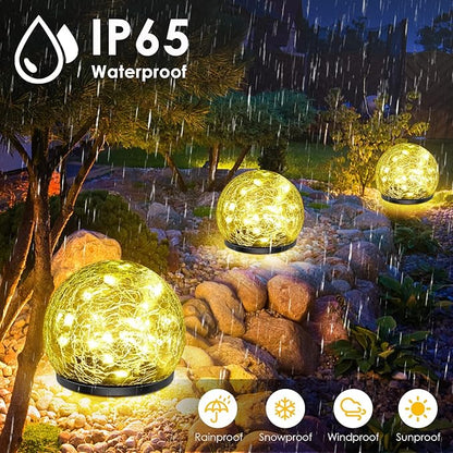 Solar Garden Lights, 4 Pack 120 LED Multicolor Cracked Glass Solar Outdoor Lights Decorative, Upgraded Waterproof Ball Lights for Yard Pathway Patio Lawn Christmas Outside Decor, 3.94"