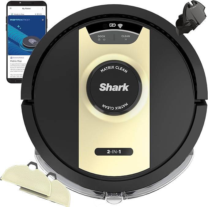 Shark IQ 2-in-1 Robot Vacuum and Mop with Row-by-Row Cleaning, Perfect for Pet Hair, Compatible with Alexa, No Self-Empty Base, Black/Bronze, RV2410WD