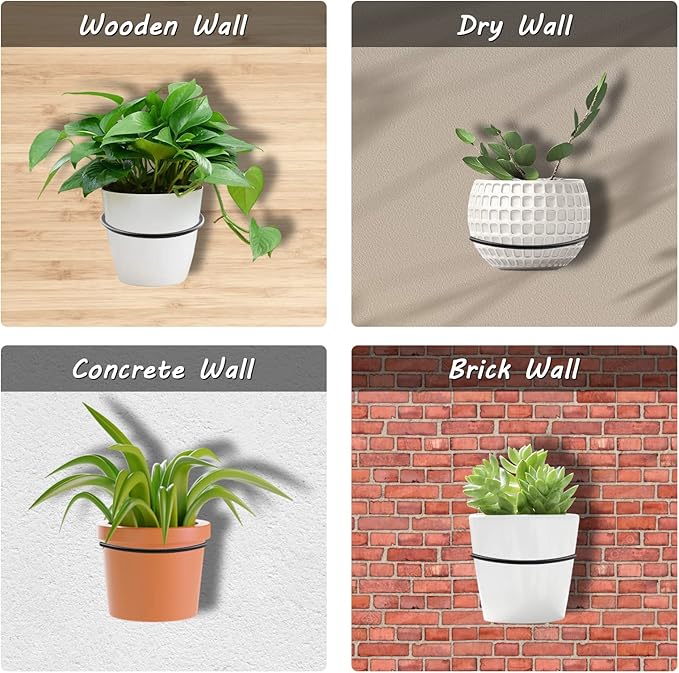2 Pack 6 inch Flower Pot Holder Ring, Flower Pot Holder Ring Wall Mounted Set Wall Mounted Metal Planter Hanger Matte Black Hanging Plant Holder