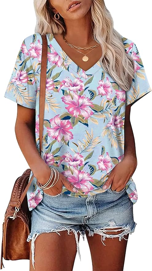 Alaroo Womens Summer Tops 2026 V Neck Short Sleeve Shirts Trendy Dressy Casual Vacation Outfits Printed