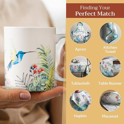Maison d' Hermine Coffee Mug with Handles Tea Cups (15 Ounce, Pack of 2) | Fine Bone China Coffee Mugs for Hot Beverages Cappuccino Latte Home Restaurant Hotel Spring Summer -Tropiques