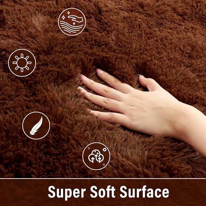 Merelax Soft Shaggy Rug for Kids Bedroom Oval 2.6'x5.3' Brown Plush Fluffy Carpet for Living Room, Furry Carpet for Teen Girls Room, Anti-skid Fuzzy Comfy Rug for Nursery Decor Cute Baby Play Mat