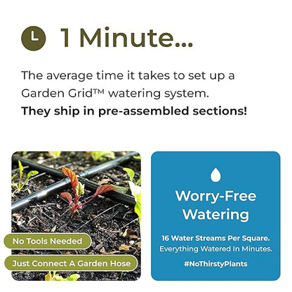 Garden Grid Watering System | Raised Garden Bed Drip Irrigation System – But Better | Pre-Assembled, Waters Every Plant Evenly, 1-Minute Setup | Square Foot Gardening Grid | US-Made (Cornerless, 2x6)