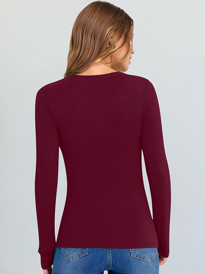 ANRABESS Long Sleeve V Neck Shirts for Women | Soft Comfy Ribbed Knit Fitted Tshirts, Casual Going Out Tops, 2026 Trendy Basic, Fall Winter Underscrub Layering Clothes