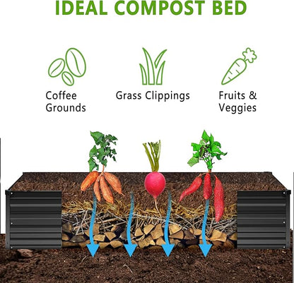 12x4x1FT Galvanized Raised Garden Bed Kit,Vegetable Boxes-Rectangle Metal Flower Box,Large Planter Raised Beds Outdoor Garden for Planting,Fruit,Herb-Black