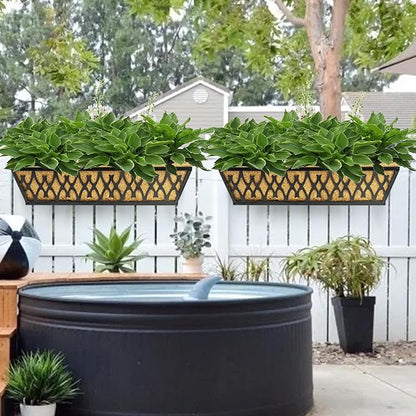 6 Pack 30 Inch Window Boxes Planters Railing Planter Box with Adjustable Brackets for Porch Fence Patio Balcony Hanging Flower Baskets with Coco Liners for Outdoor Garden Decor - Black