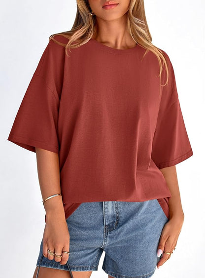 PRETTYGARDEN Womens 2026 Spring Going Out Tops Casual Short Sleeve Crewneck Loose Fit Basic Oversized T Shirts Summer Outfits