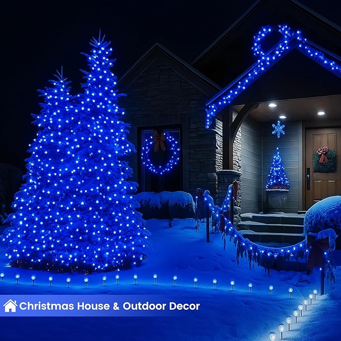Upgraded Connectable 200 LED String Lights Indoor Outdoor, 66FT Blue Christmas Lights Waterproof, 13 Modes Twinkle Fairy Lights Plug in Clear Wire for Christmas Tree, Bedroom, Classroom, Wedding Decor