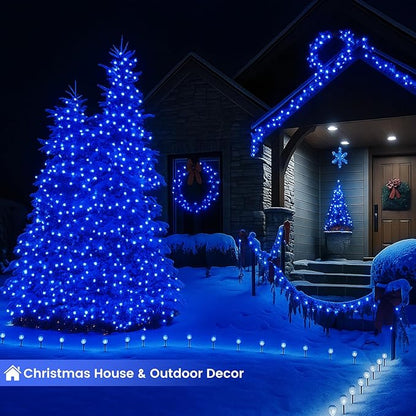 Upgraded Connectable 200 LED String Lights Indoor Outdoor, 66FT Blue Christmas Lights Waterproof, 13 Modes Twinkle Fairy Lights Plug in Clear Wire for Christmas Tree, Bedroom, Classroom, Wedding Decor