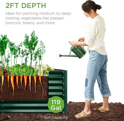 Best Choice Products 4x2x2ft Outdoor Metal Raised Garden Bed, Deep Root Planter Box for Vegetables, Flowers, Herbs, and Succulents w/ 119 Gallon Capacity - Dark Green