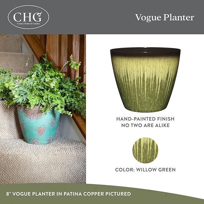 Classic Home and Garden Vogue Planter Pots w/Pottery Quality Finish - Modern Indoor & Outdoor Flower Pots - UV-Resistant Porch Planters - Decorative Pot for Flowers & Herbs (8” Willow Green)