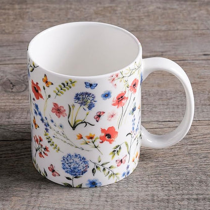 Maison d' Hermine Coffee Mug with Handles Tea Cups (12 Ounce, Pack of 1) | Fine Bone China Coffee Mugs for Hot Beverages Cappuccino Latte Home Restaurant Spring Summer -Just Floral - Blues 'N Redz