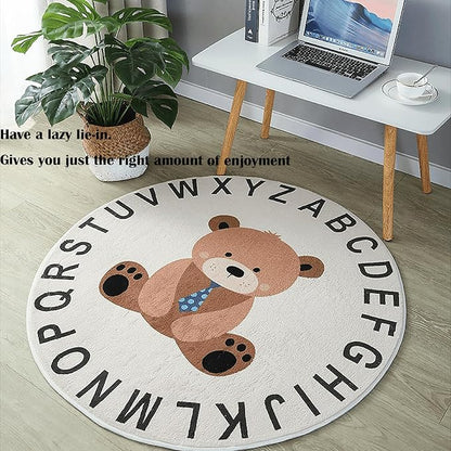 ABC Round Rug for Kids Warm and Soft Alphabet Nursery Animal Area Rugs Fun Rugs for Play Rooms Non-Slip Mats Crawling Mats Decorative Rugs for Bedrooms Living Rooms (Hedgehogs, 78in)