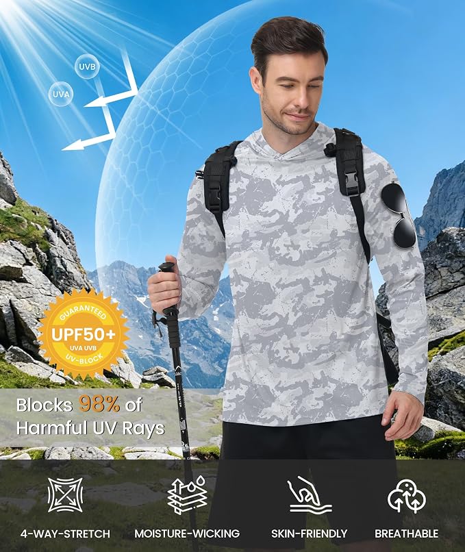 ZITY Men's Sun Protection Shirts Long Sleeve Rash Guard Hoodie UV UPF 50+ Fishing Running Athletic Sweatshirts