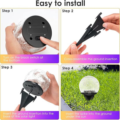 2 Pack 60 LED Garden Solar Lights Outdoor Decorative, Colored Cracked Glass Solar Globe Lights, Upgraded Waterproof Multicolor Ball Lights for Yard Pathway Patio Lawn Outside Decor
