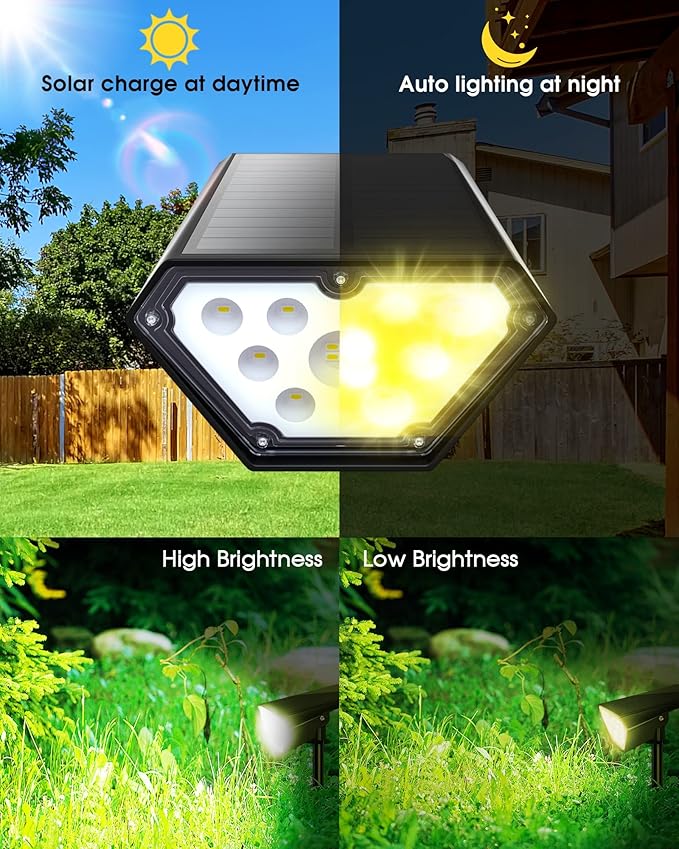 Biling Solar Spot Lights Outdoor, 2-in-1 Solar Landscape Lights 12 LED Bulbs Solar Powered IP67 Waterproof Adjustable Wall Light for Patio Pathway Yard Garden Driveway Pool - Warm White