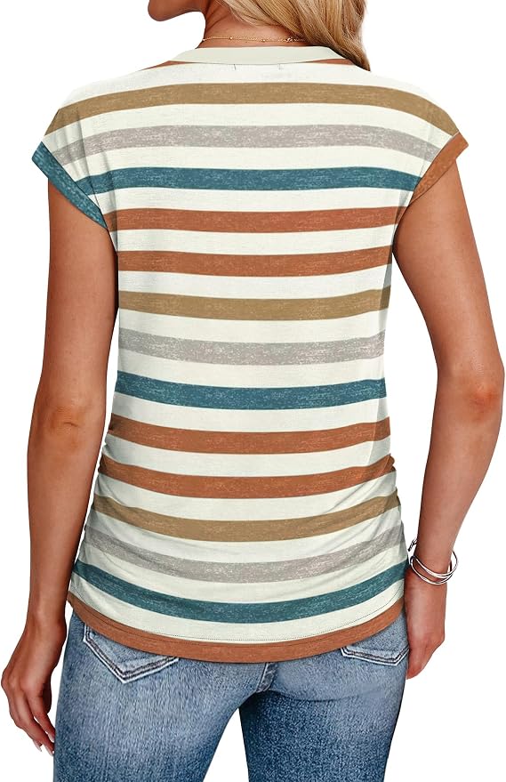 Sampeel Womens Summer Tops Trendy 2026 Ruched Cap Short Sleeve Tshirts Shirts Crew Neck T Shirts Fashion