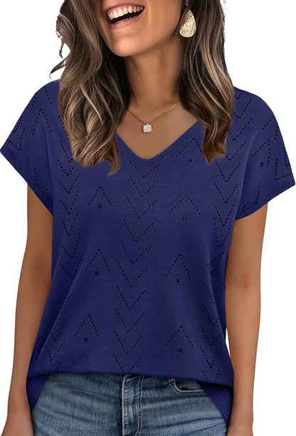 WIHOLL Short Sleeve Sweater for Women V Neck Trendy Cute Tops Business Casual Outfits Cap Sleeve