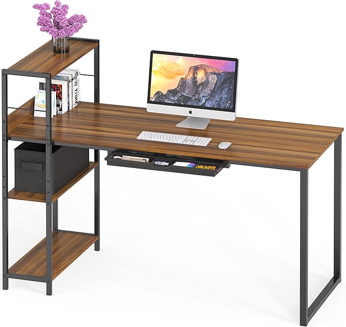 SHW 46-Inch Mission Desk with Side Shelf, 24" Deep, Walnut