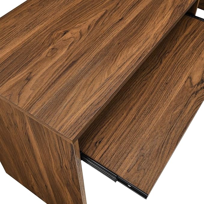 Modway Venture Mid-Century Modern L-Shaped Office Desk in Walnut