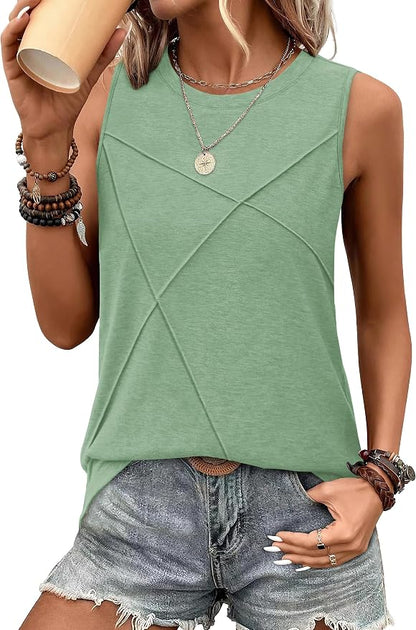 WIHOLL Women's Sleeveless Summer Crewneck Loose Fit Tank Tops